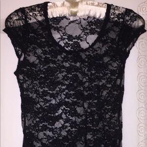 See thru round neck lace top